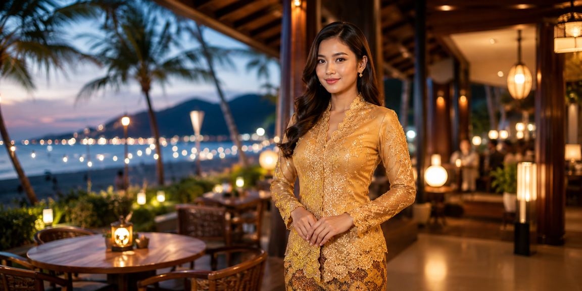 Malaysian woman in kebaya using a casino app in Langkawi